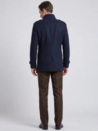 Men's long wool overcoat – Navy back view – Edward & Lawsen