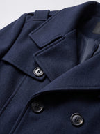 Men's long wool overcoat – Navy detail view – Edward & Lawsen
