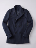 Men's long wool overcoat – Navy full view – Edward & Lawsen