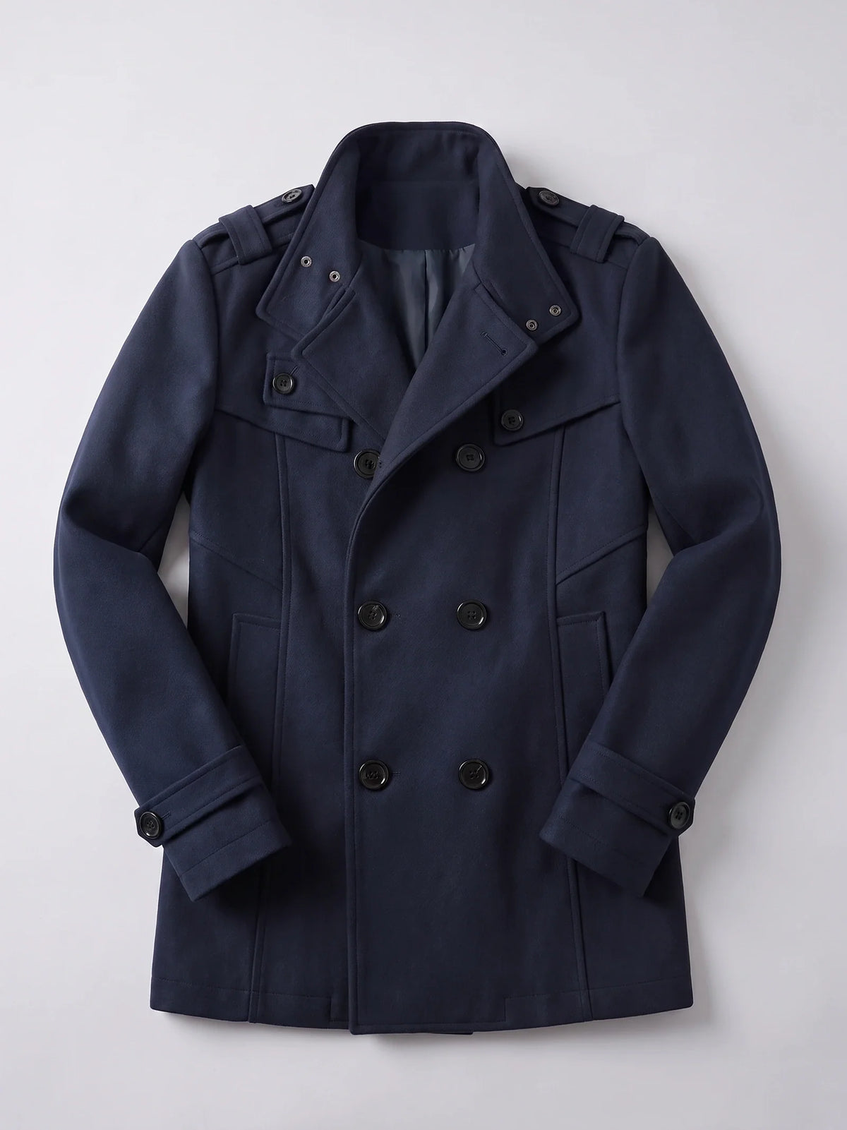 Men's long wool overcoat – Navy full view – Edward & Lawsen