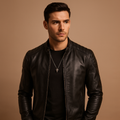 Men's quilted leather-look biker jacket – black – Edward Lawson