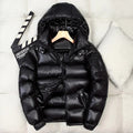 Men's glossy hooded down puffer jacket – black – Edward Lawson