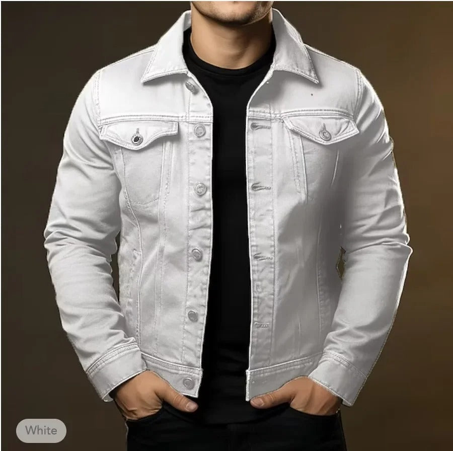 Men's lightweight denim jacket – White front view – Edward Lawson