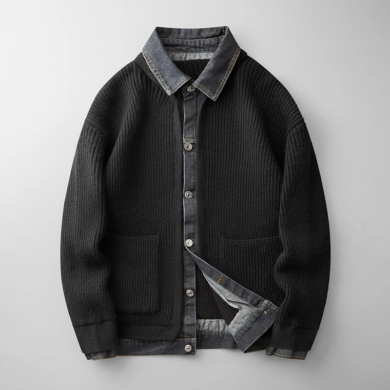 Men's knit-collar cardigan – Black – Edward Lawson