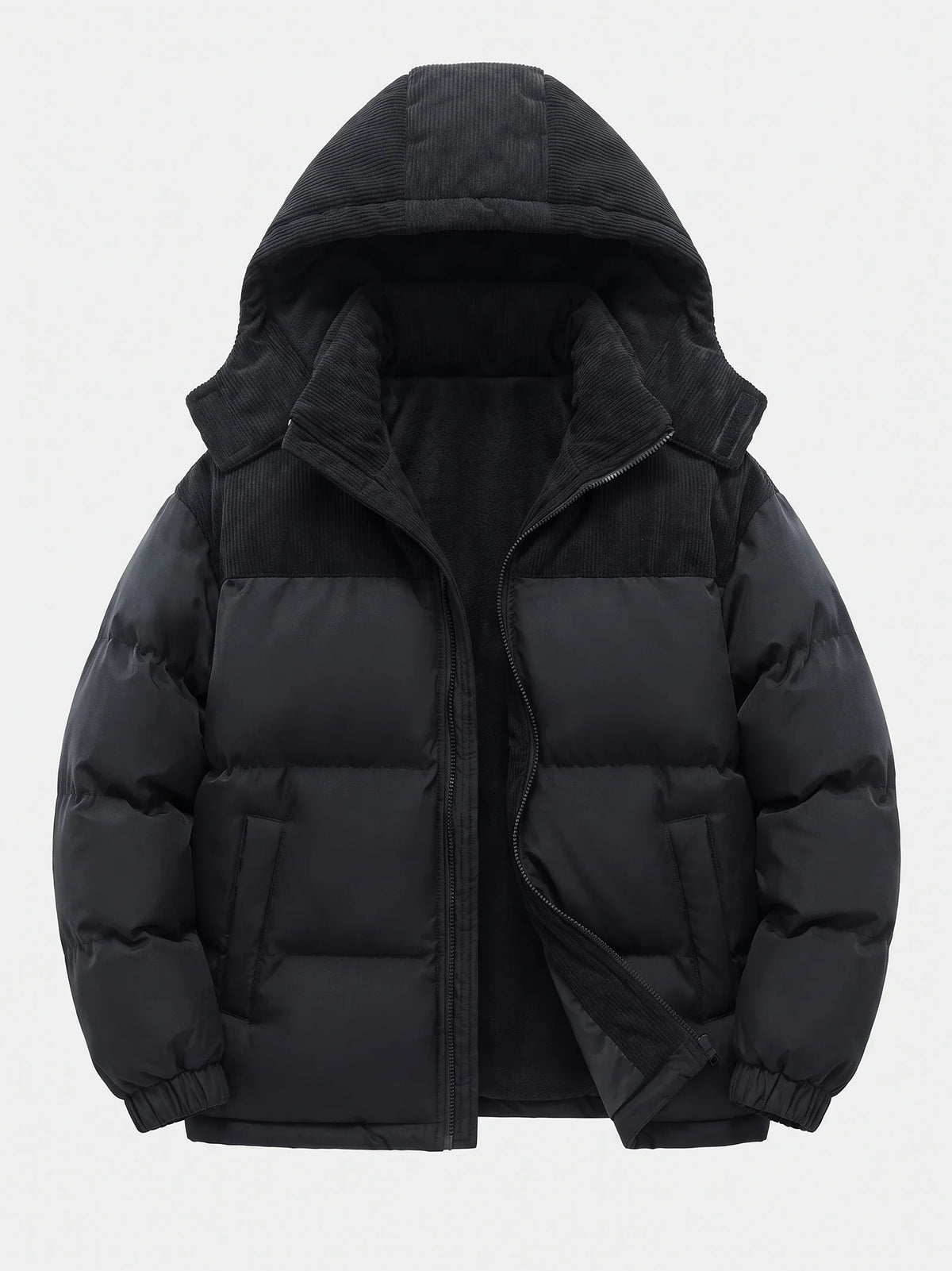 Men's padded puffer jacket – Black full view – Edward & Lawsen