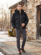 Men's padded puffer jacket – Black lifestyle view – Edward & Lawsen