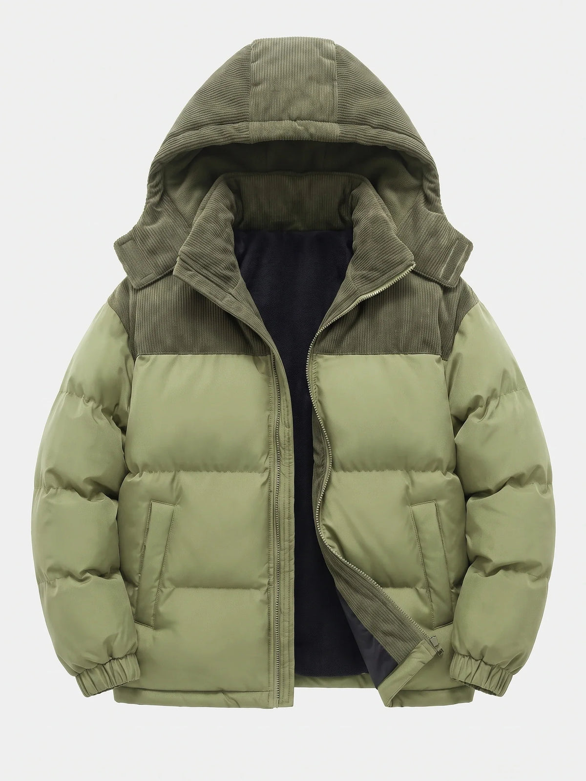 Men's padded puffer jacket – Green full view – Edward & Lawsen