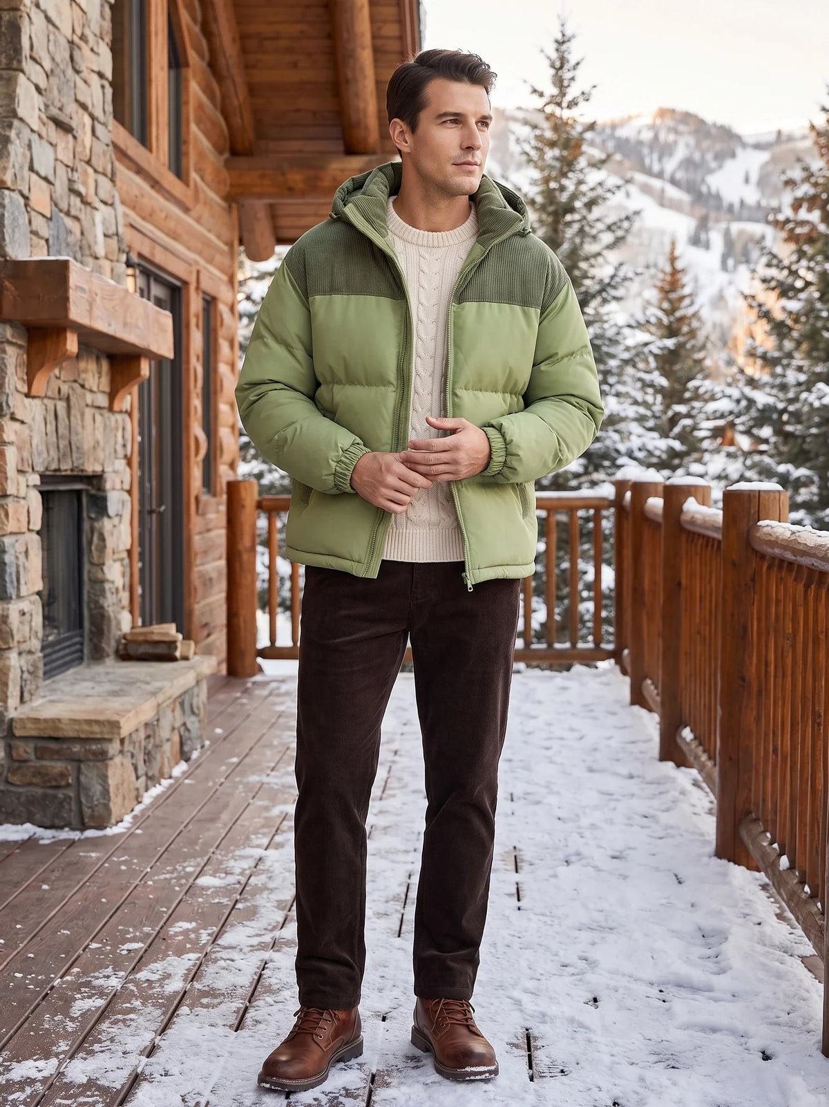 Men's padded puffer jacket – Green lifestyle view – Edward & Lawsen