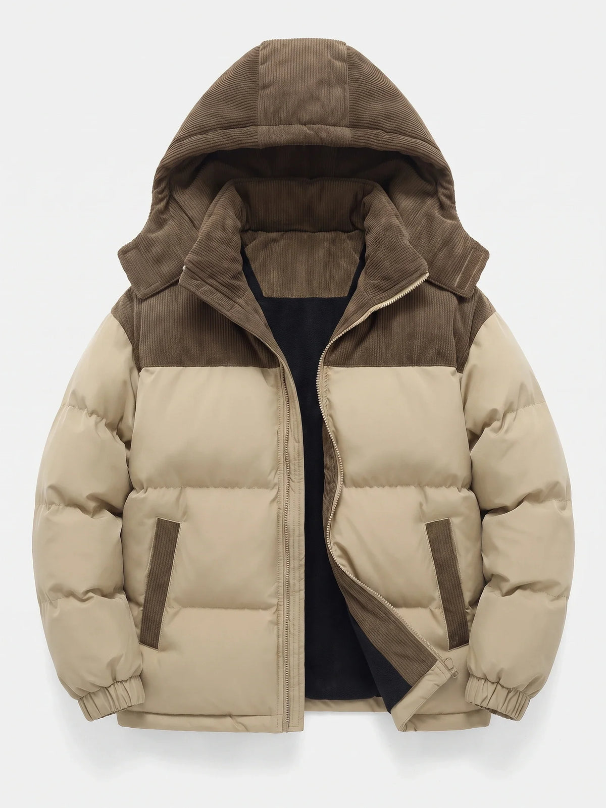 Men's padded puffer jacket – Khaki full view – Edward & Lawsen