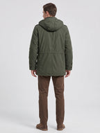 Men's fleece-lined hooded parka – Green back view – Edward & Lawsen