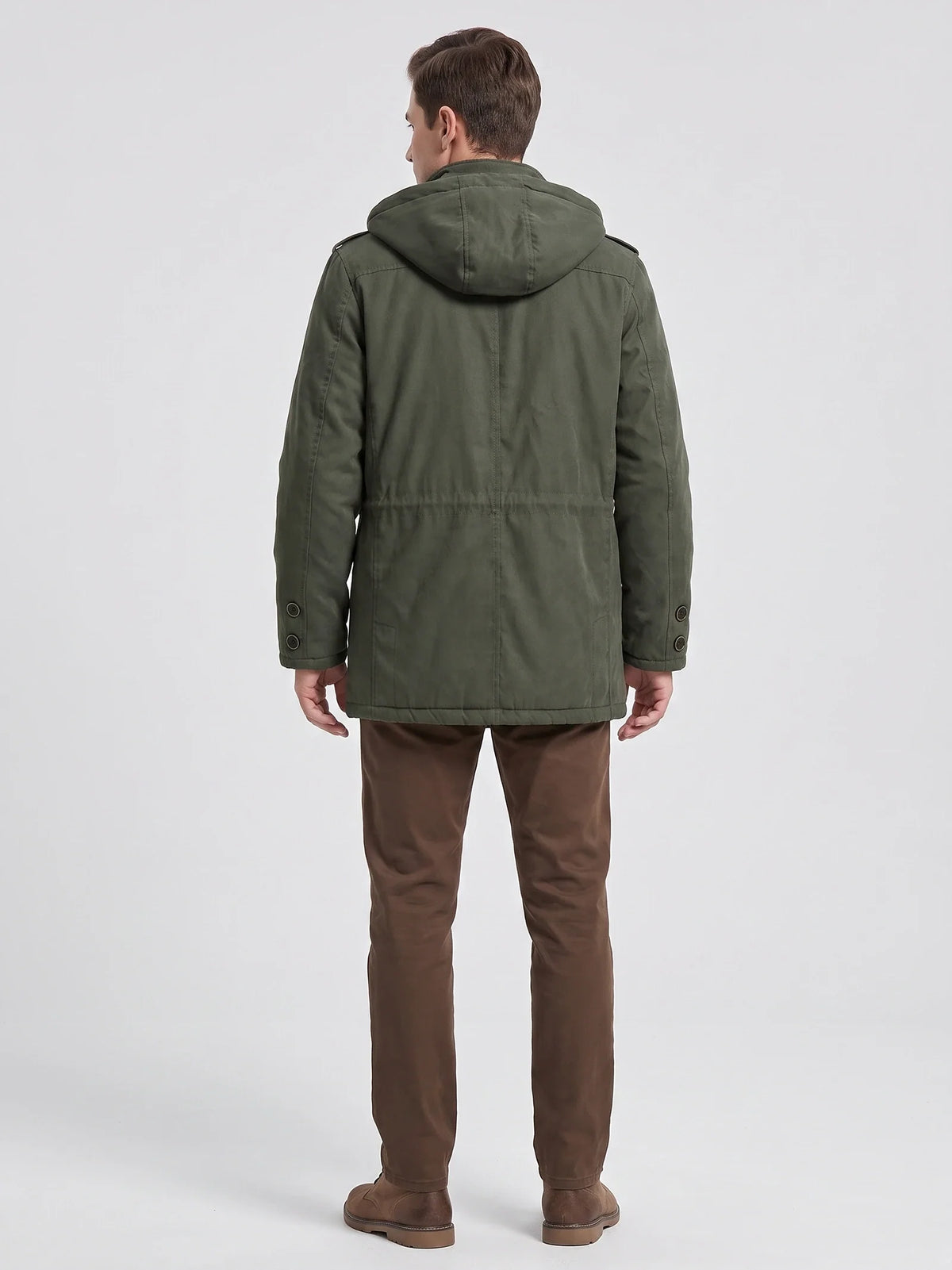 Men's fleece-lined hooded parka – Green back view – Edward & Lawsen