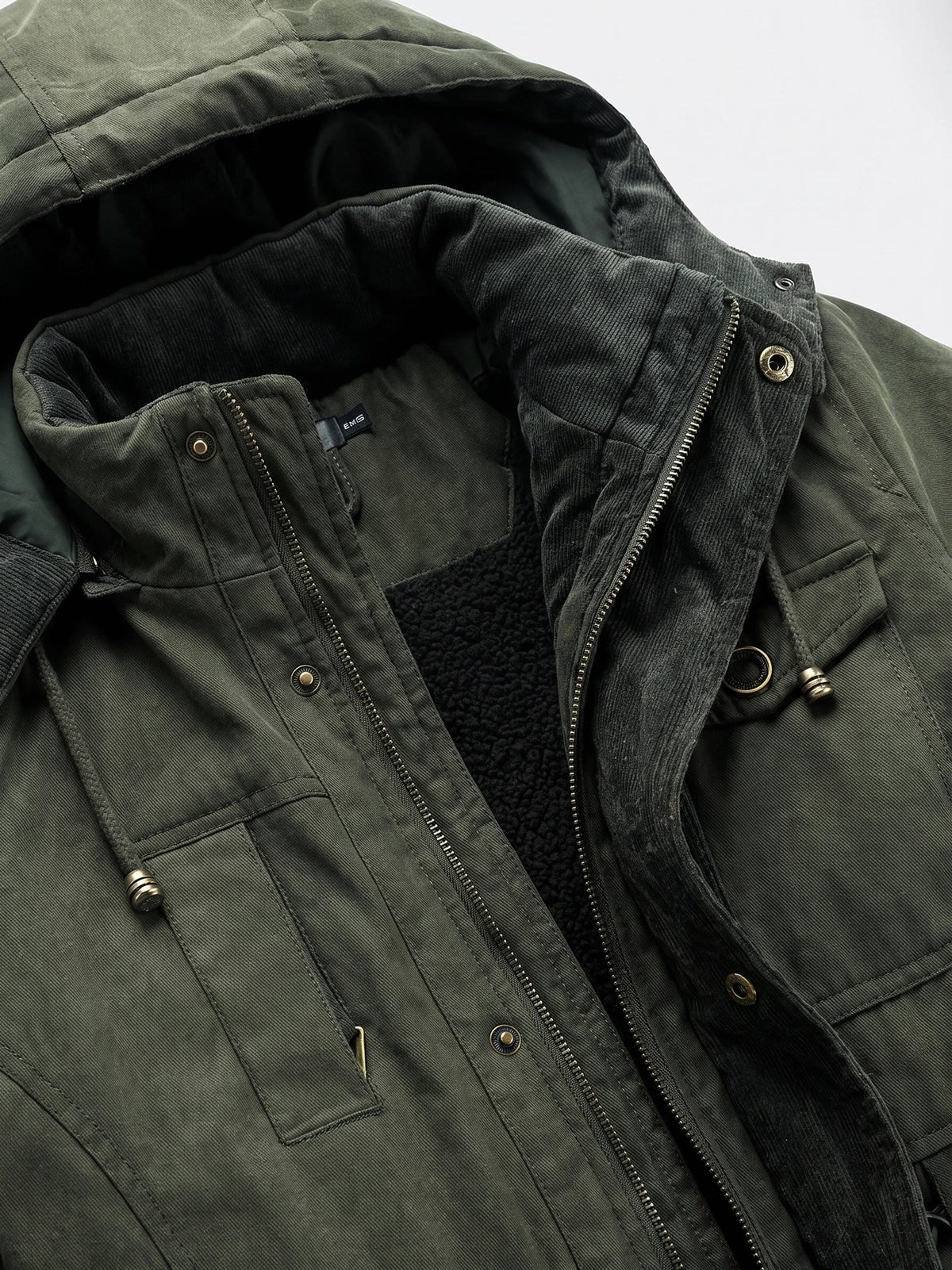 Men's fleece-lined hooded parka – Green detail view – Edward & Lawsen