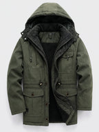Men's fleece-lined hooded parka – Green full view – Edward & Lawsen