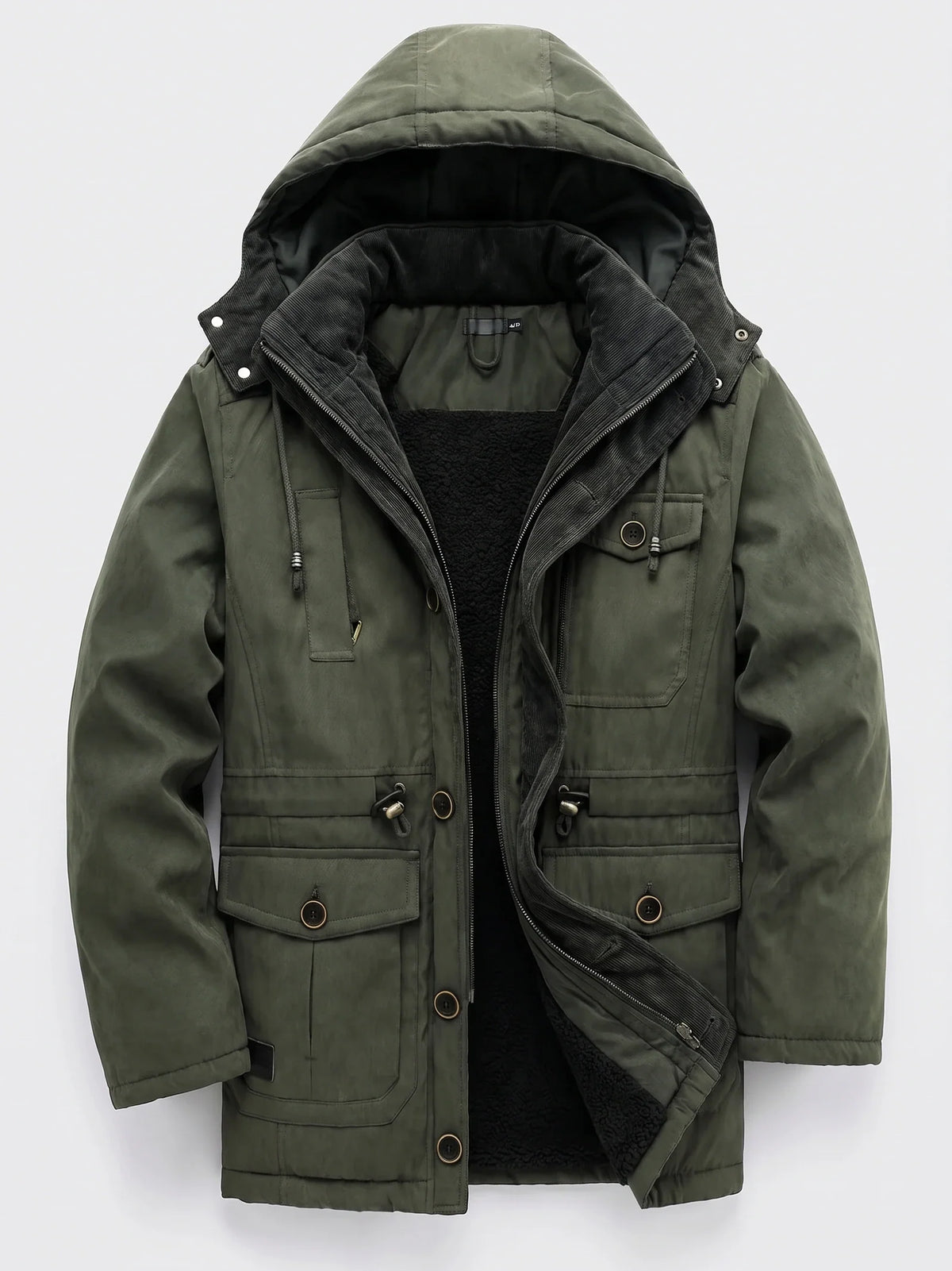 Men's fleece-lined hooded parka – Green full view – Edward & Lawsen
