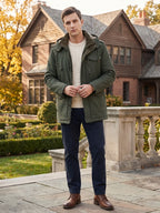 Men's fleece-lined hooded parka – Green lifestyle view – Edward & Lawsen
