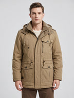 Men's fleece-lined hooded parka – Khaki front view – Edward & Lawsen