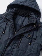 Men's fleece-lined hooded parka – Navy detail view – Edward & Lawsen