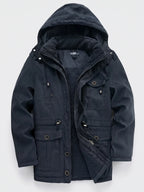 Men's fleece-lined hooded parka – Navy full view – Edward & Lawsen