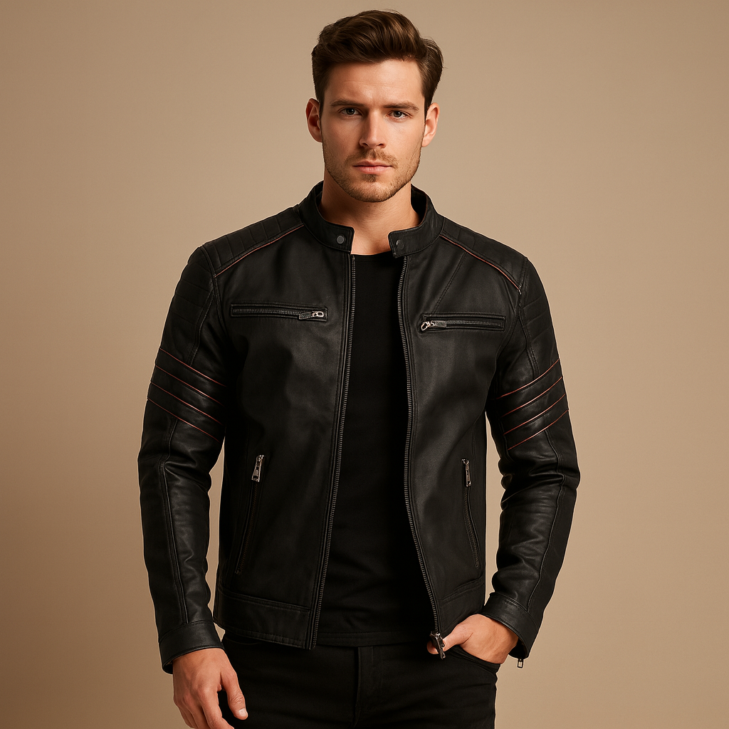 Men's leather-look biker jacket – black – Edward Lawson