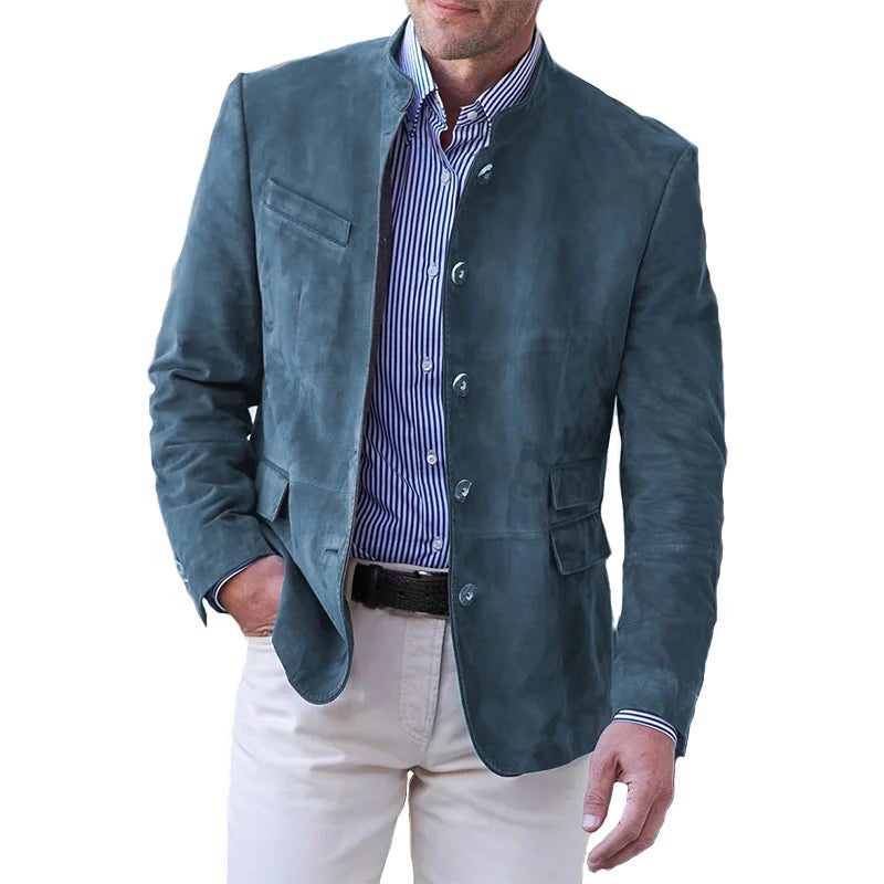 Men's suede stand-collar blazer – blue – Edward Lawson