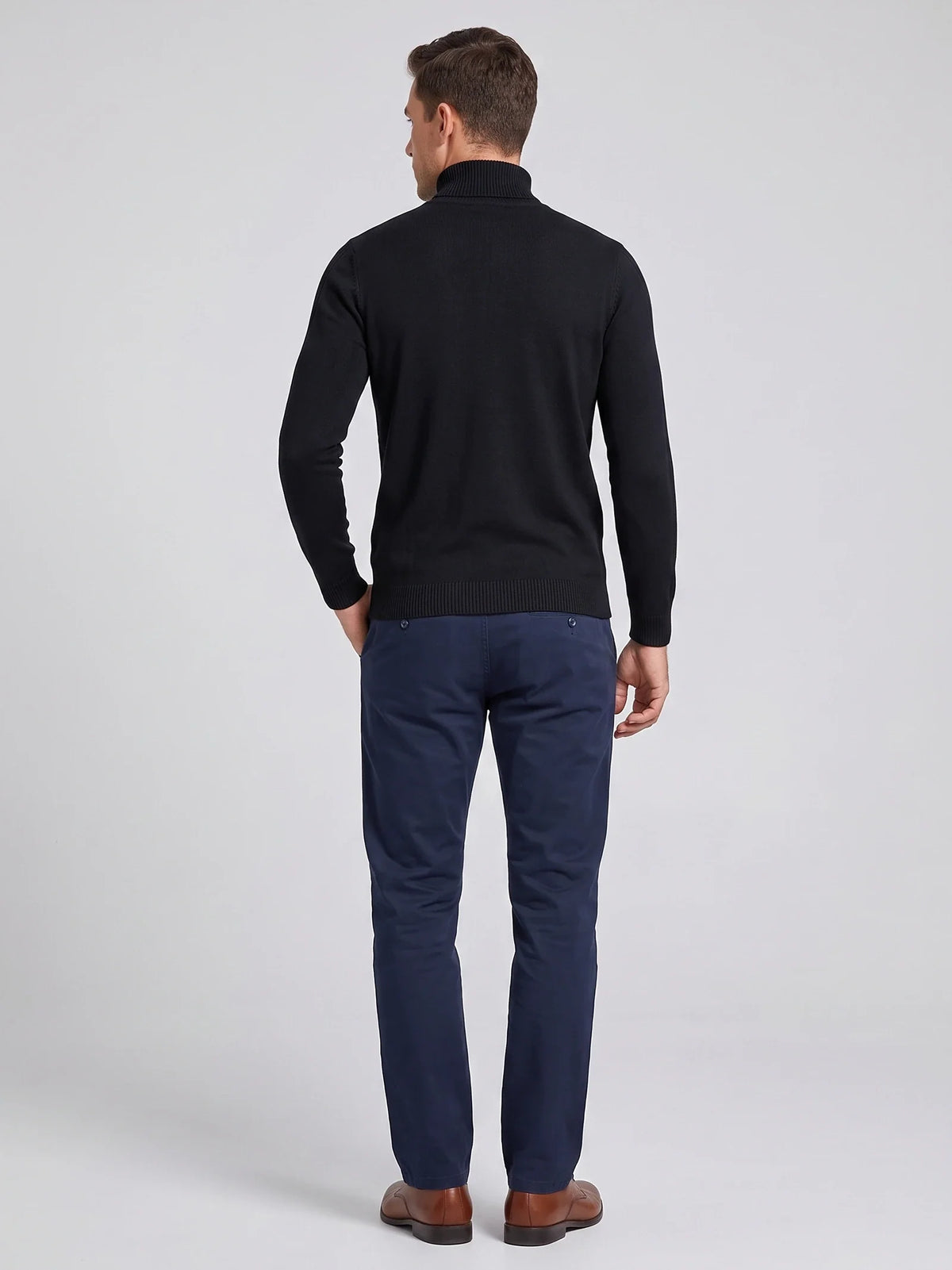 Men's slim fit turtleneck sweater – Black back view – Edward & Lawsen