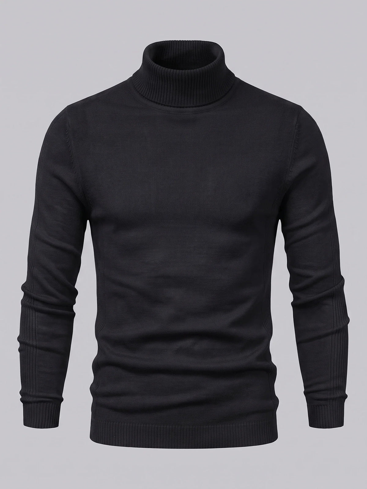 Men's slim fit turtleneck sweater – Black full view – Edward & Lawsen
