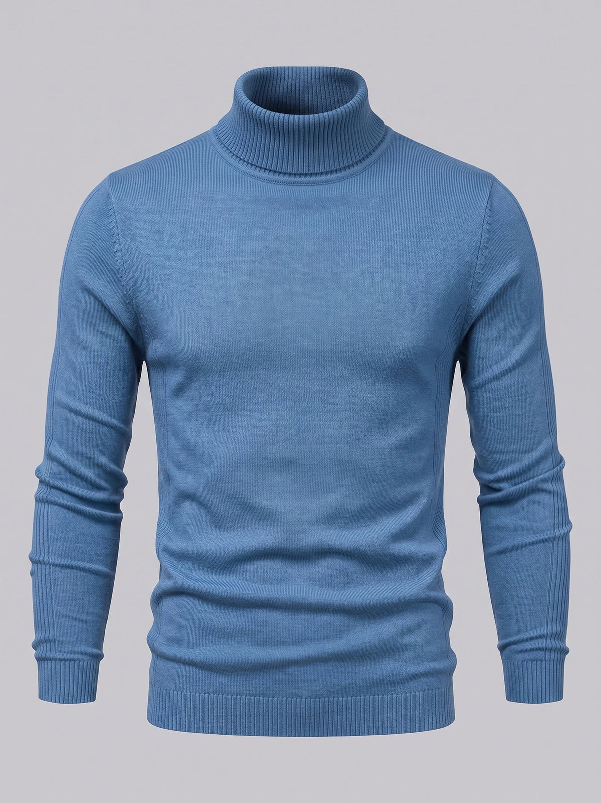 Men's slim fit turtleneck sweater – Blue full view – Edward & Lawsen
