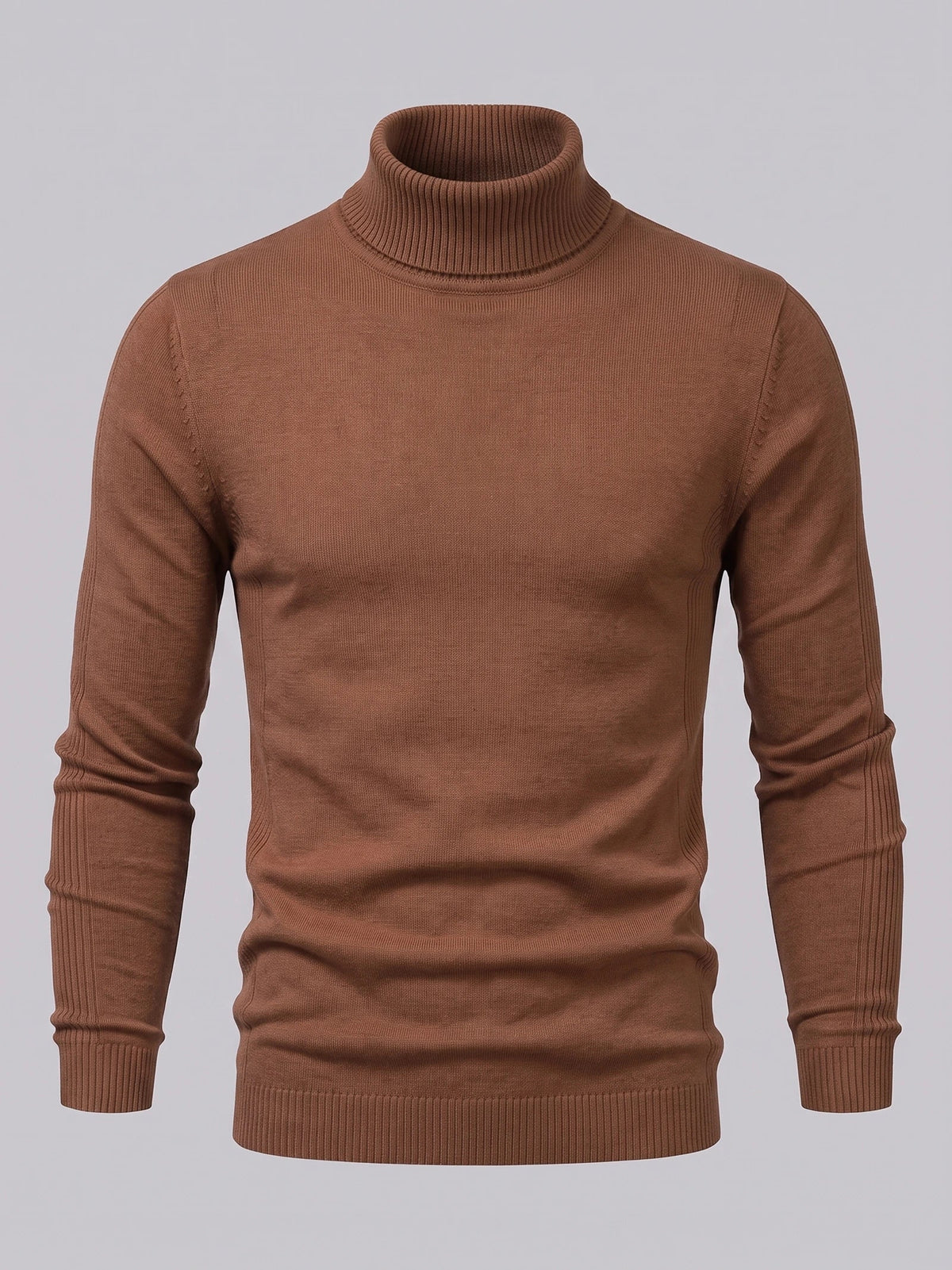 Men's slim fit turtleneck sweater – Brown full view – Edward & Lawsen