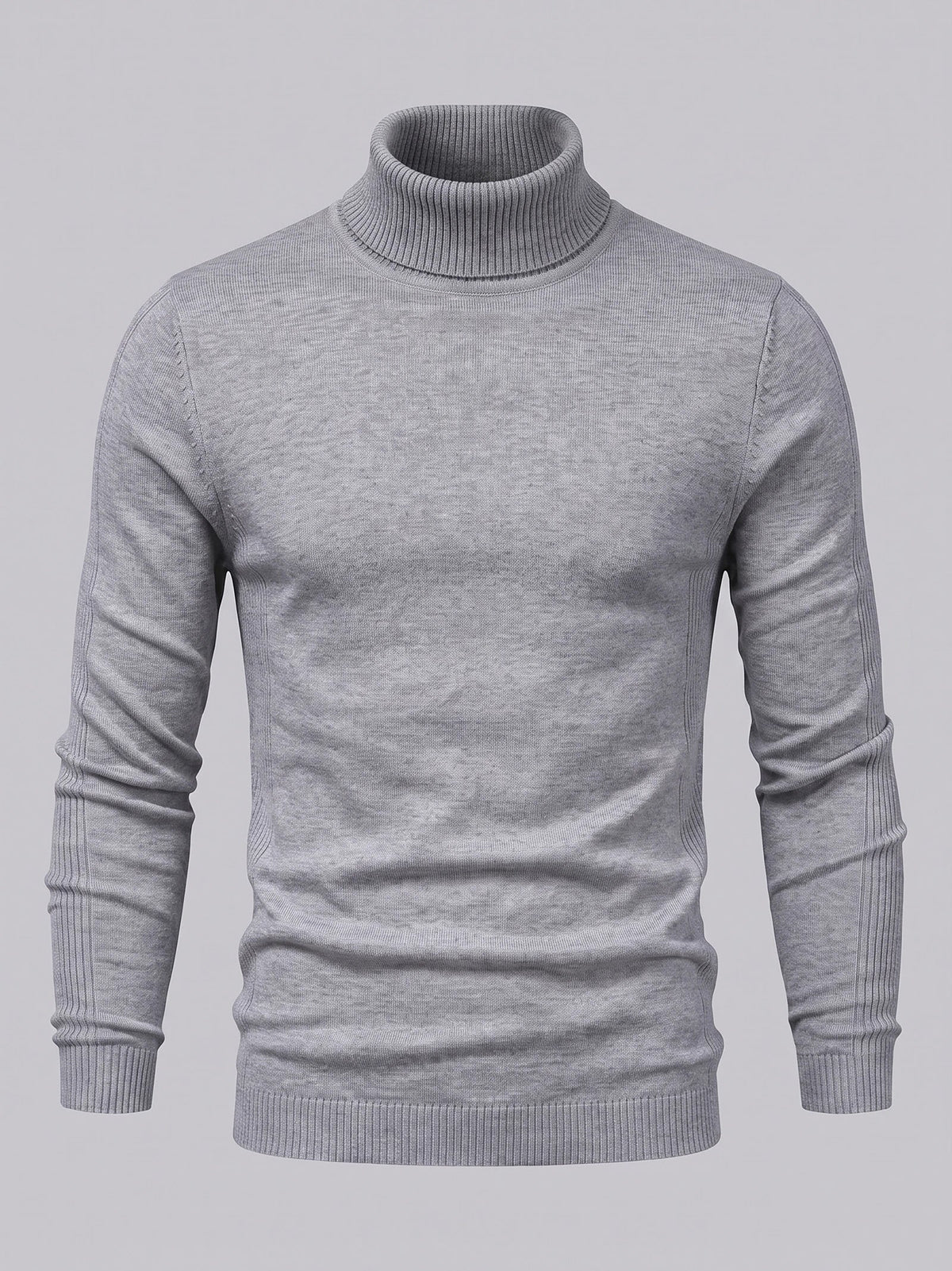 Men's slim fit turtleneck sweater – Gray full view – Edward & Lawsen
