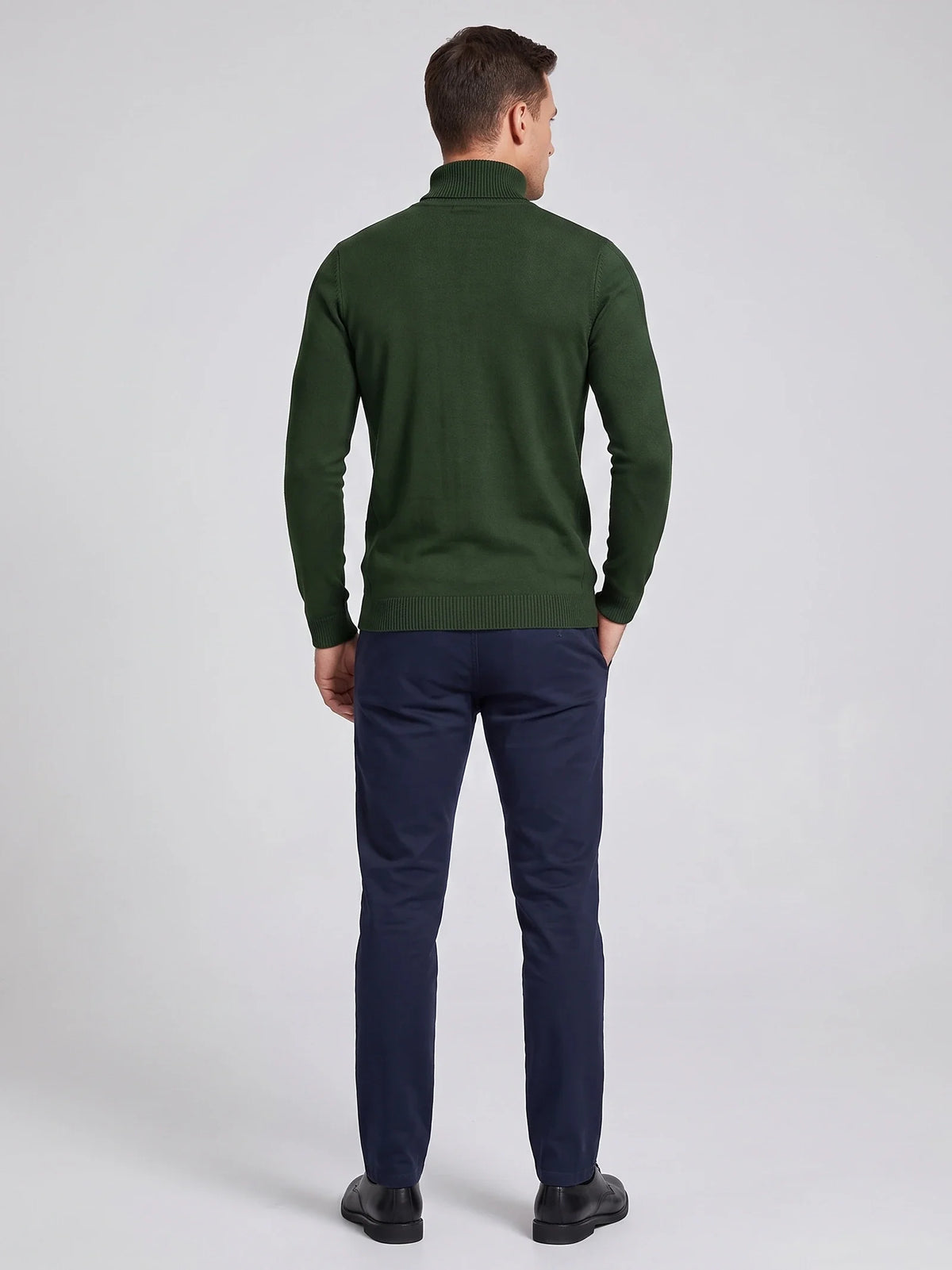 Men's slim fit turtleneck sweater – Green back view – Edward & Lawsen