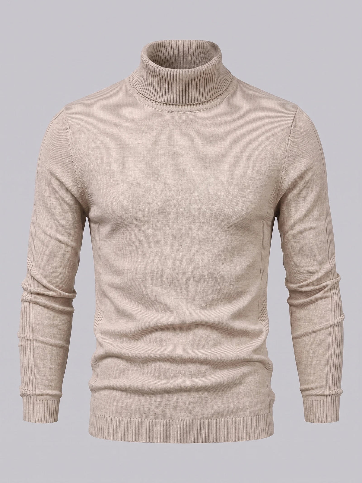 Men's slim fit turtleneck sweater – Khaki full view – Edward & Lawsen