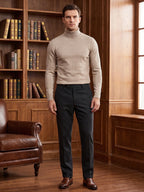 Men's slim fit turtleneck sweater – Khaki lifestyle view – Edward & Lawsen