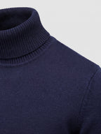 Men's slim fit turtleneck sweater – Navy detail view – Edward & Lawsen