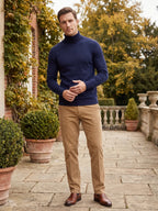 Men's slim fit turtleneck sweater – Navy lifestyle view – Edward & Lawsen