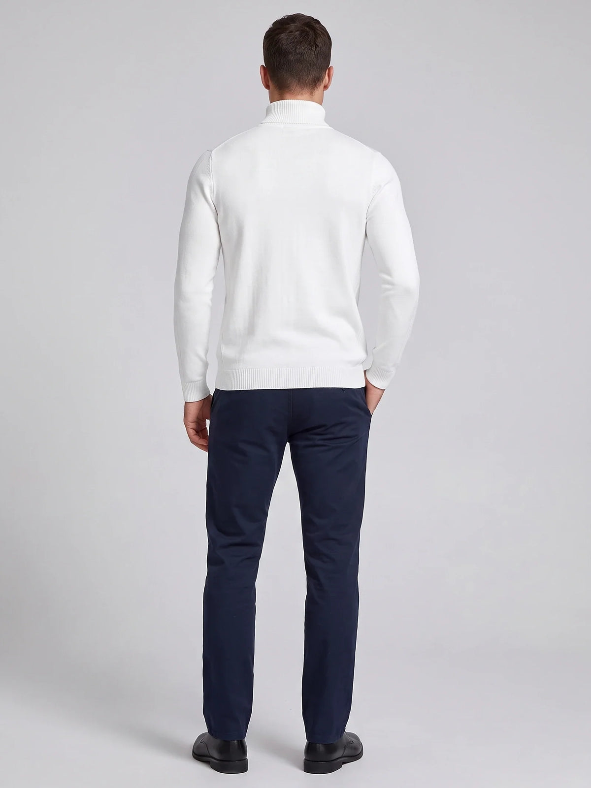 Men's slim fit turtleneck sweater – White back view – Edward & Lawsen