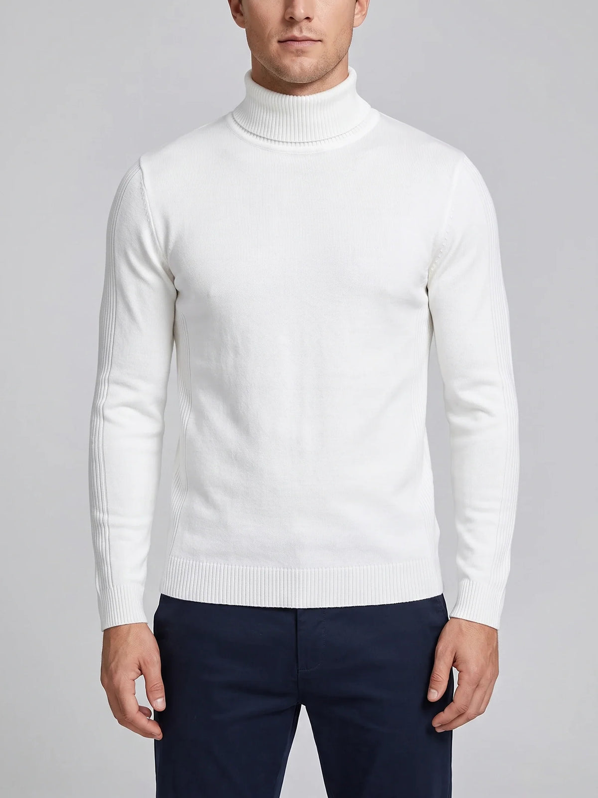 Men's slim fit turtleneck sweater – White front view – Edward & Lawsen