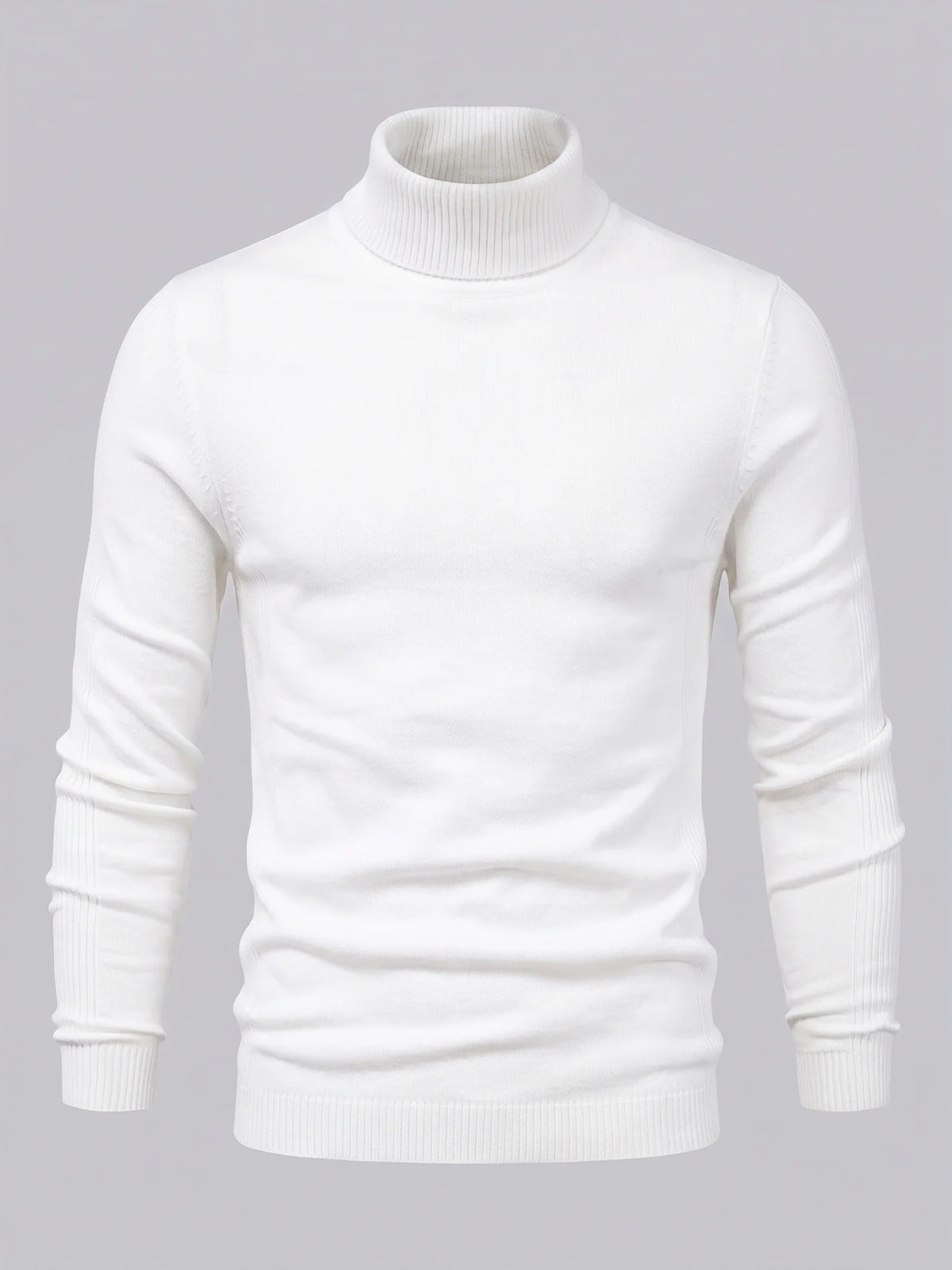 Men's slim fit turtleneck sweater – White full view – Edward & Lawsen