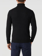 Men's striped turtleneck sweater – Black back view – Edward & Lawsen