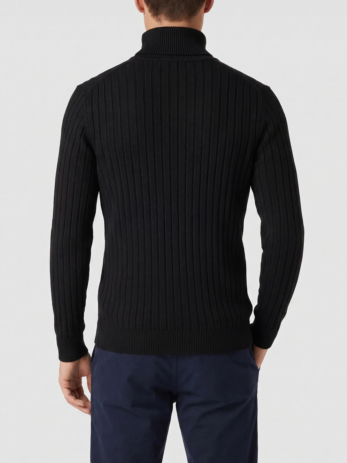 Men's striped turtleneck sweater – Black back view – Edward & Lawsen