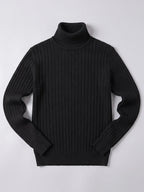 Men's striped turtleneck sweater – Black full view – Edward & Lawsen