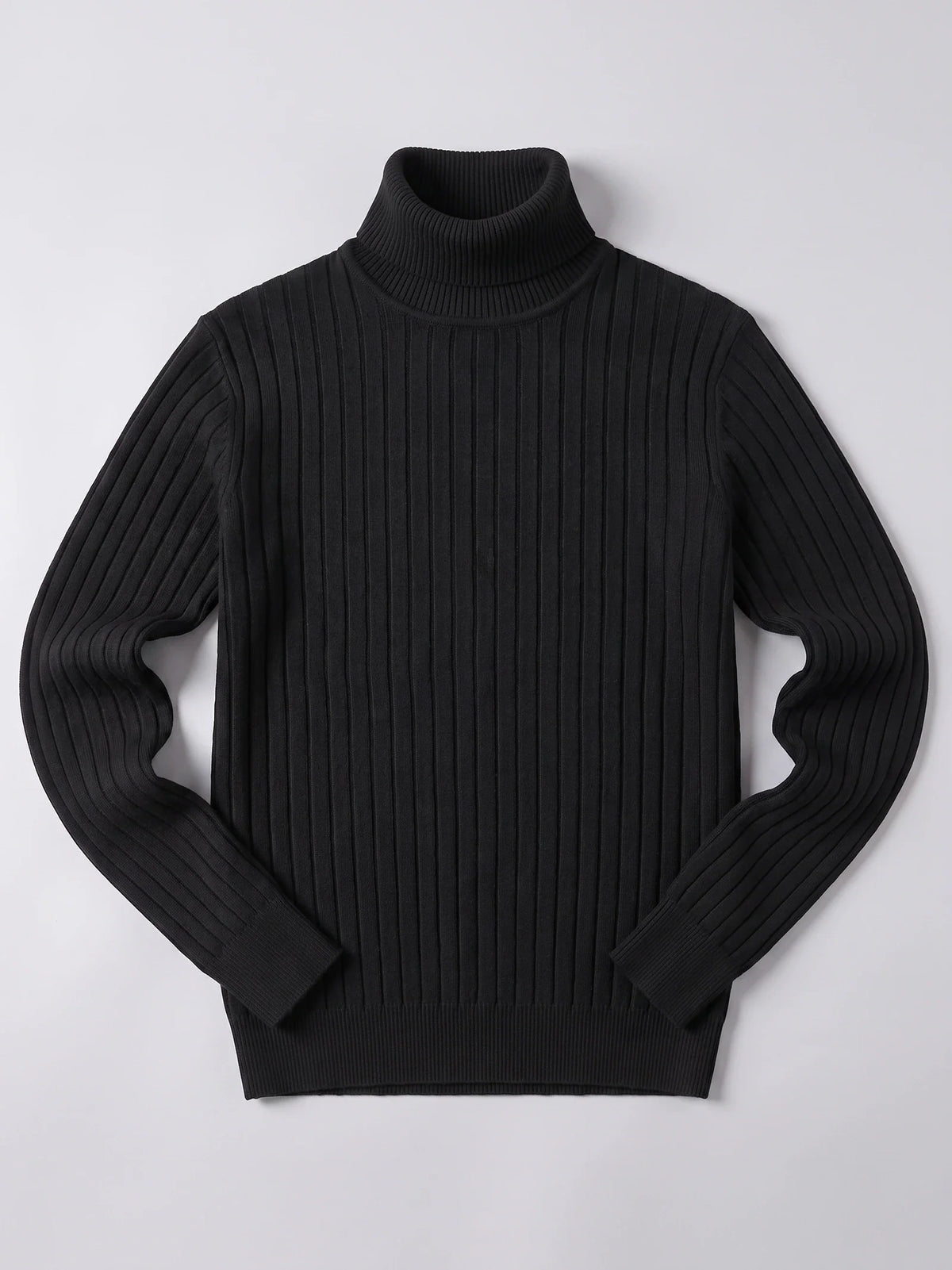 Men's striped turtleneck sweater – Black full view – Edward & Lawsen