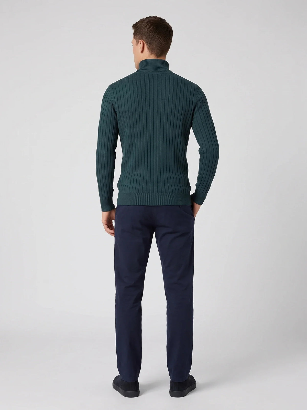 Men's striped turtleneck sweater – Green back view – Edward & Lawsen