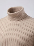 Men's striped turtleneck sweater – Khaki detail view – Edward & Lawsen