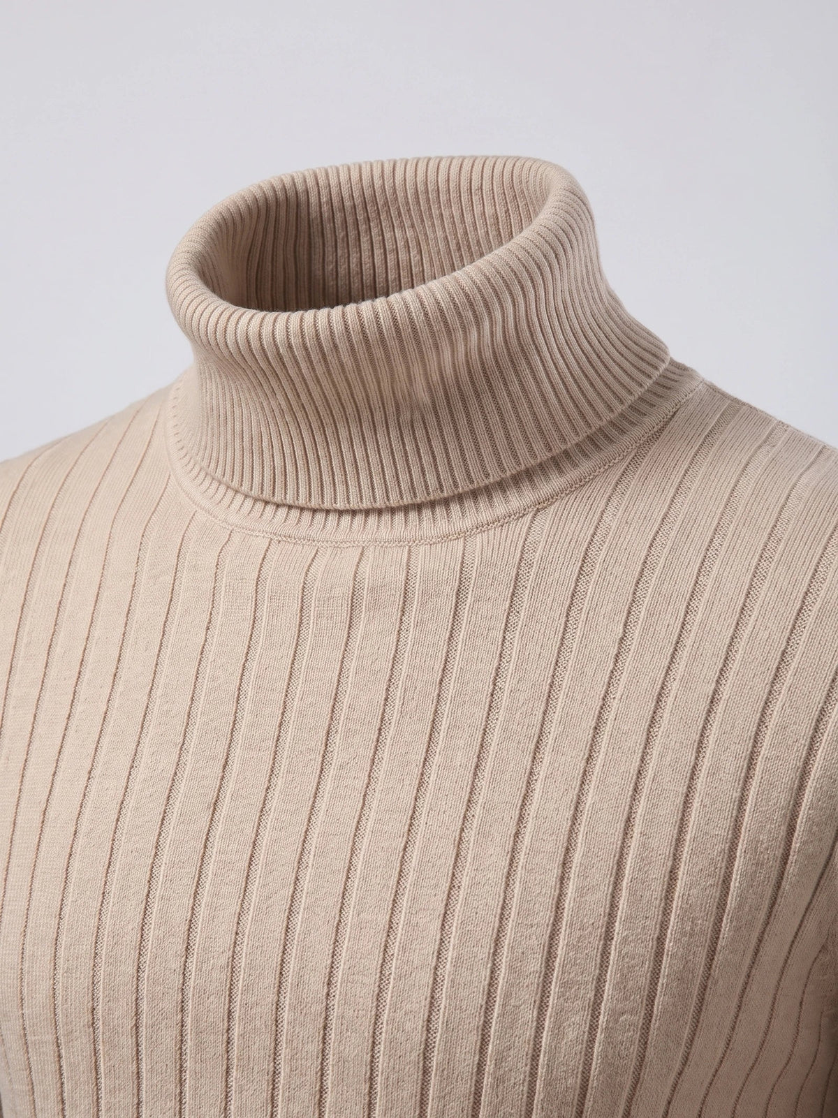Men's striped turtleneck sweater – Khaki detail view – Edward & Lawsen