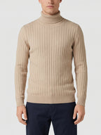 Men's striped turtleneck sweater – Khaki front view – Edward & Lawsen