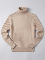Men's striped turtleneck sweater – Khaki full view – Edward & Lawsen