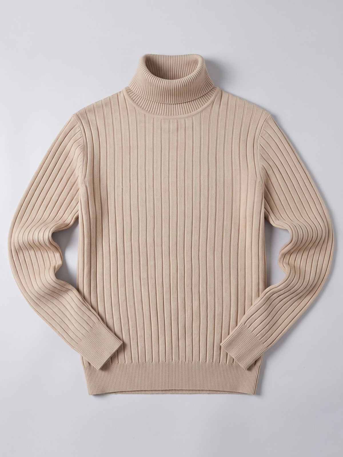 Men's striped turtleneck sweater – Khaki full view – Edward & Lawsen