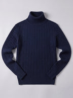Men's striped turtleneck sweater – Navy full view – Edward & Lawsen