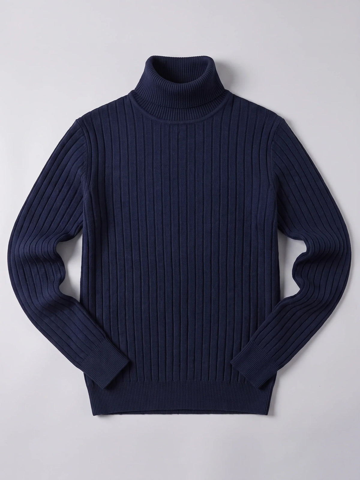 Men's striped turtleneck sweater – Navy full view – Edward & Lawsen