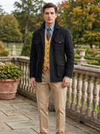 Men's tweed wool blend blazer – Black lifestyle view – Edward & Lawsen